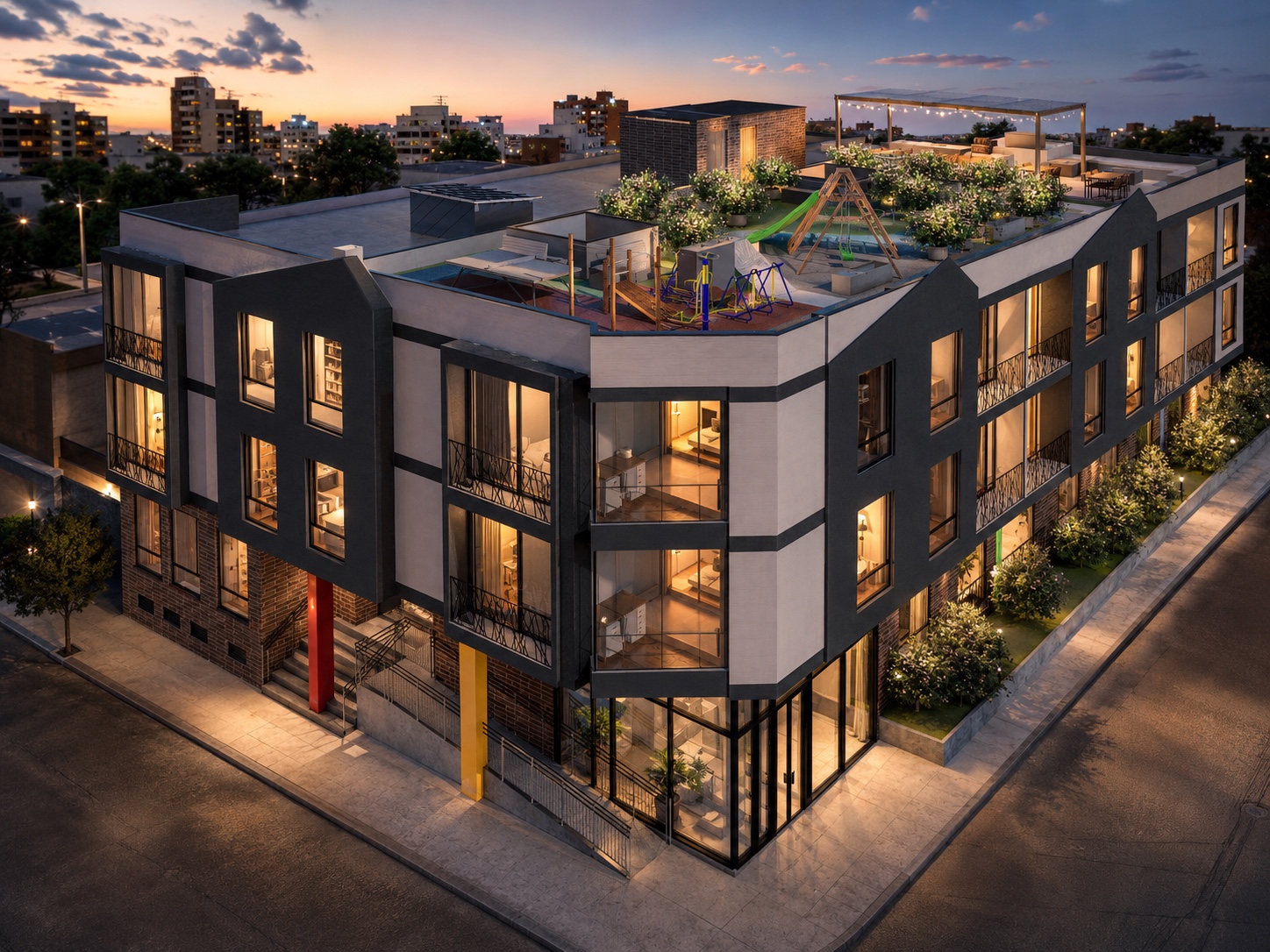 Arquitectura residencial multifamiliar y terraza