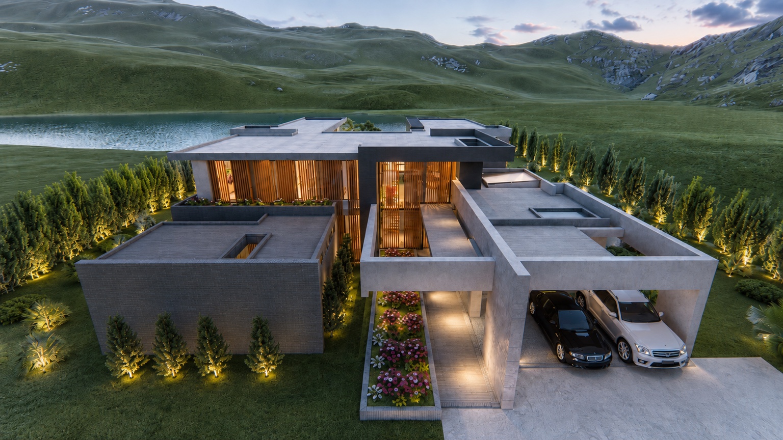 Vista aérea de vivienda contemporánea